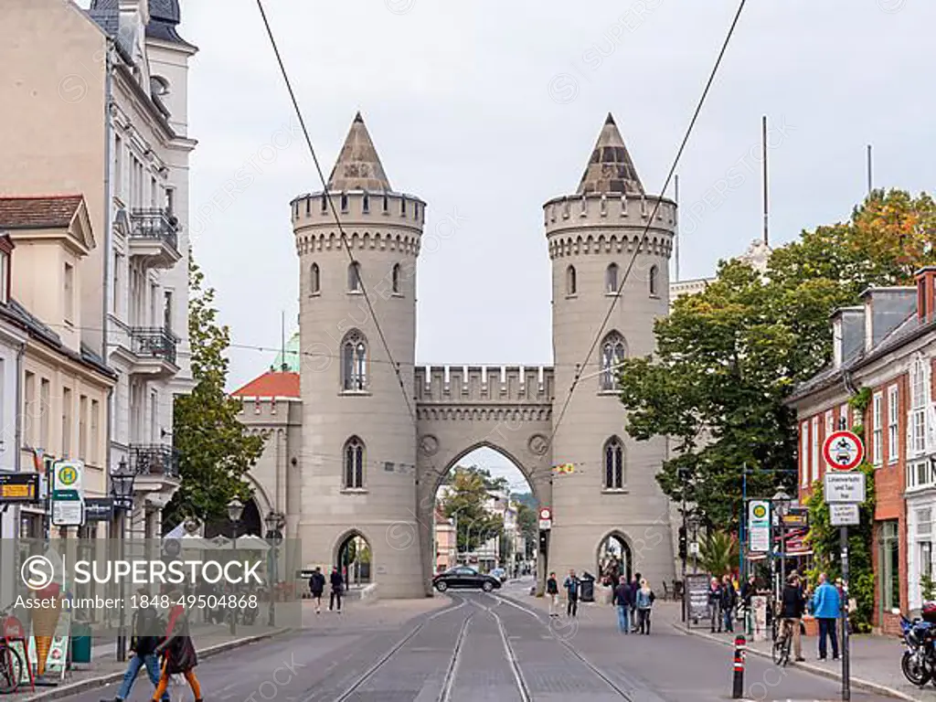 Neo-Gothic style city gate Nauener Tor in Friedrich-Ebert-Strasse, Potsdam, Brandenburg, Germany, Europe