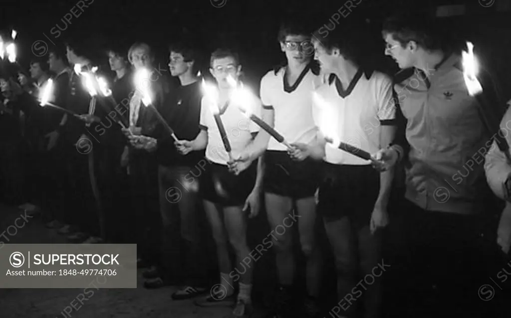 The Yes and No to the 1980 Moscow Olympics brought protesters to the Westfalenhalle on 20.4.1980 in Dortmund, Germany, Europe