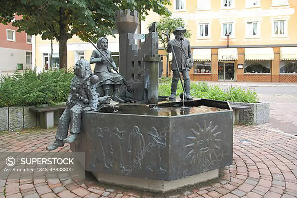 Narrenbrunnen in Furtwangen, Southern Black Forest, Black Forest, Baden-Wuerttemberg, Germany, Europe