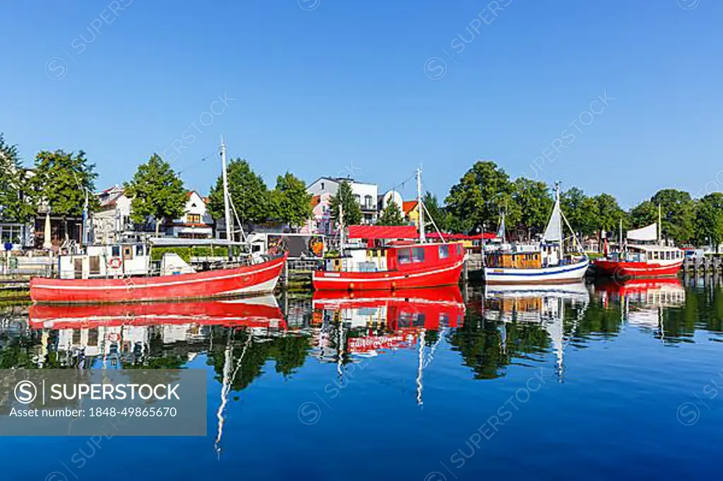 Warnemuende Harbour Promenade with Boats Travel in Rostock, Germany, Europe