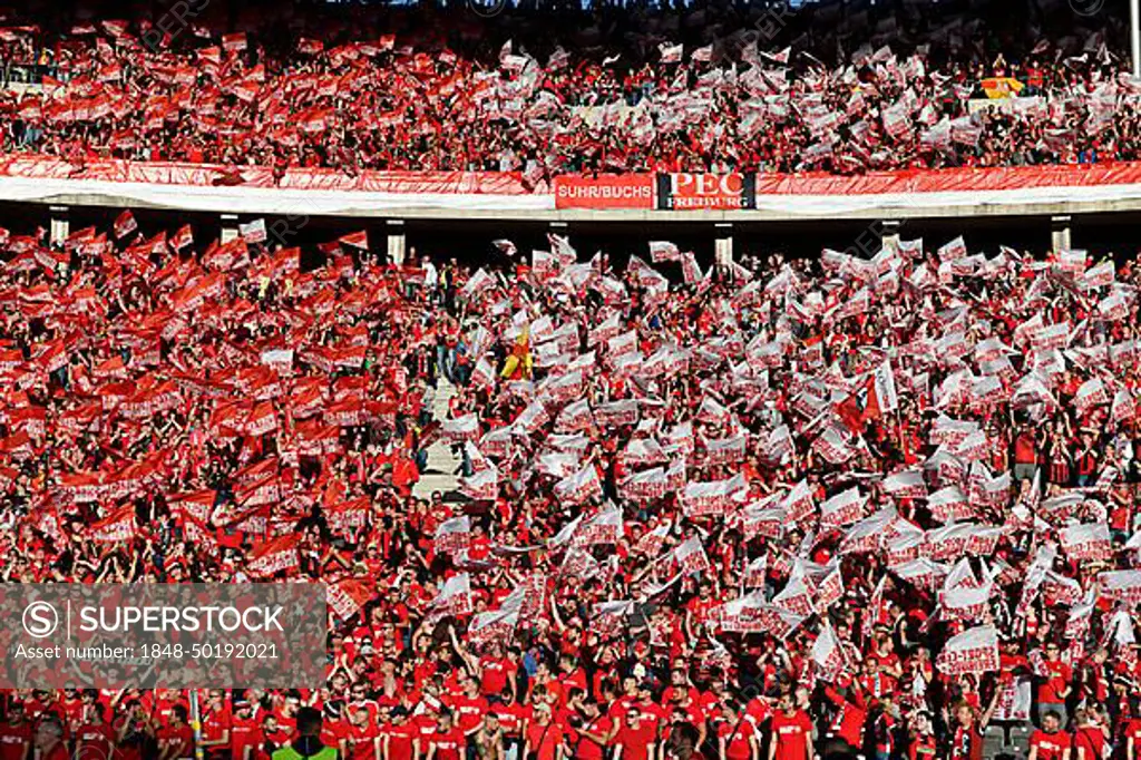 Fanblock SC Freiburg SCF, 79th DFB Cup Final, Olympiasstadion, Berlin, Germany, Europe