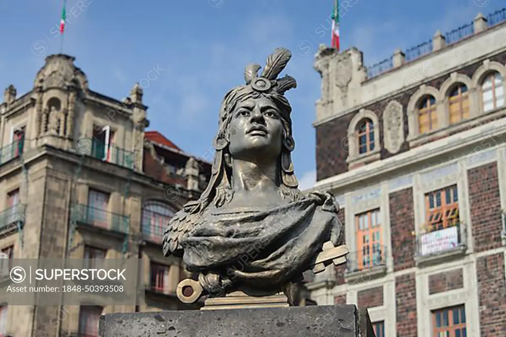 Statue, Cuauhtemoc, Zocalo, Mexico City, Mexico, Central America