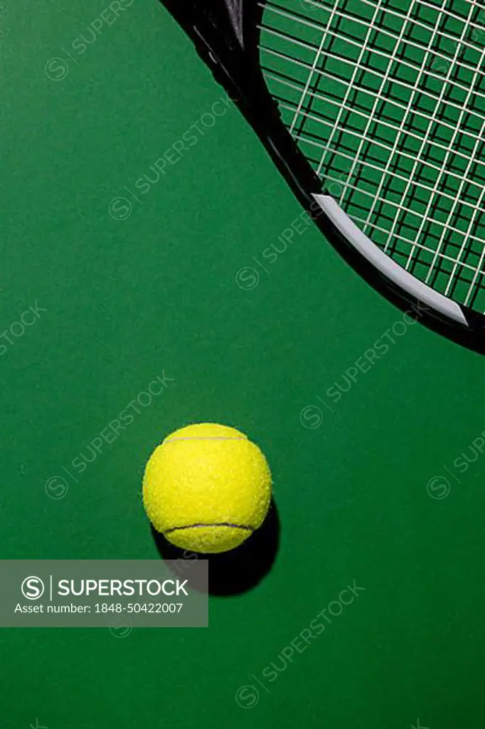 top view tennis ball with racket. High resolution photo