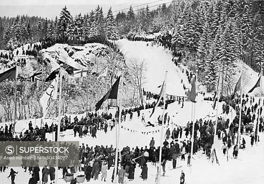 The finish of the downhill race at the Kreuzeck valley in the second day of the IV Olympic Winter Games