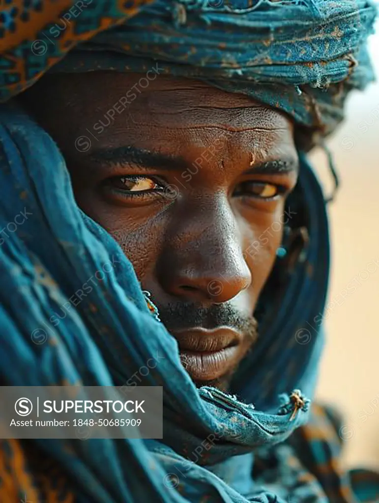 Member of North African from Tuareg tribe in traditional clothing, ai generated, AI generated