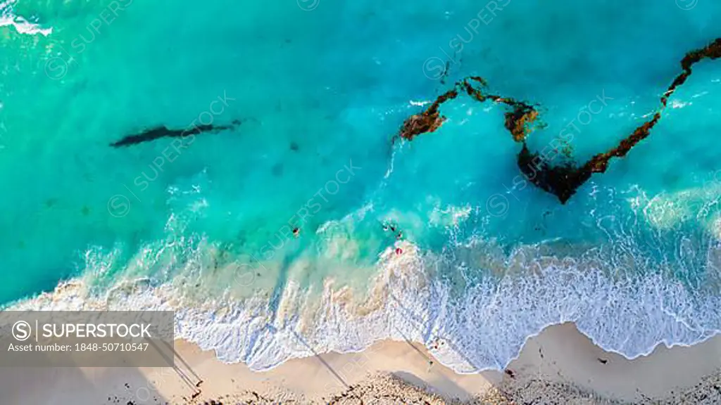 Aerial of the the turquoise waters of Cancun, Quintana Roo, Mexico, Central America