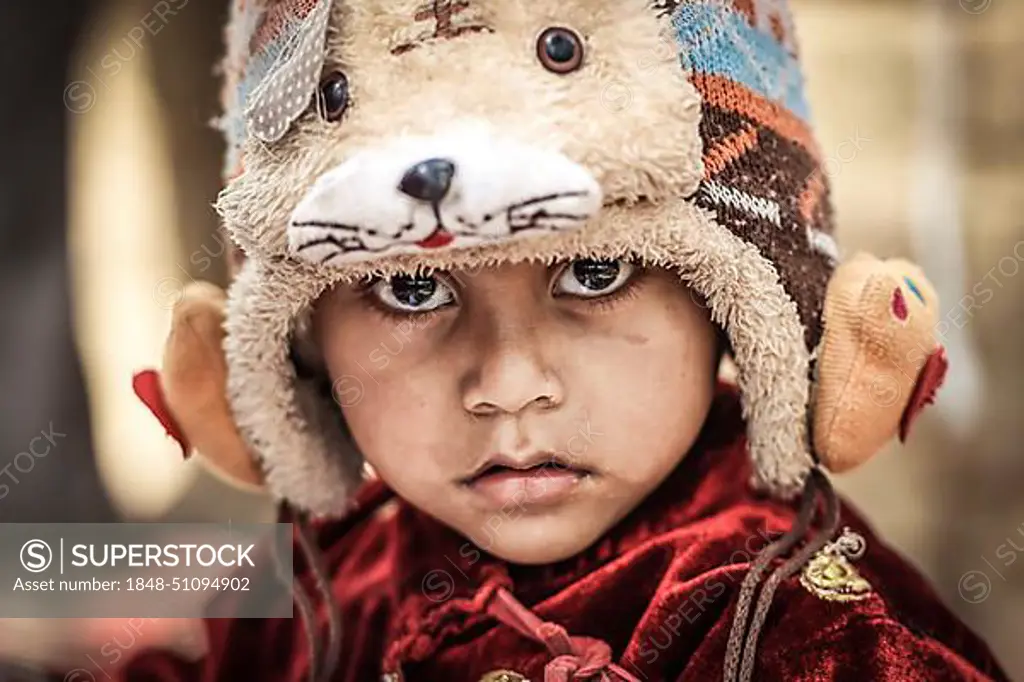 Child with cap, Kathmandu, Nepal, Asia