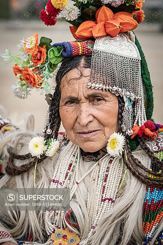 Ladakh, India, September 4, 2018: Portrait of an old indigenous Indian woman in traditional clothes on festival in Ladakh. Illustrative editorial, Asia