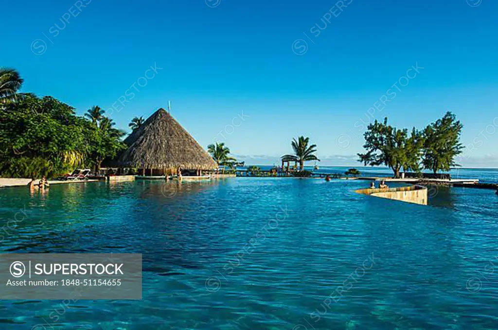 Huge swimming pool of a luxury hotel, Papeete, Tahiti, French Polynesia, Oceania