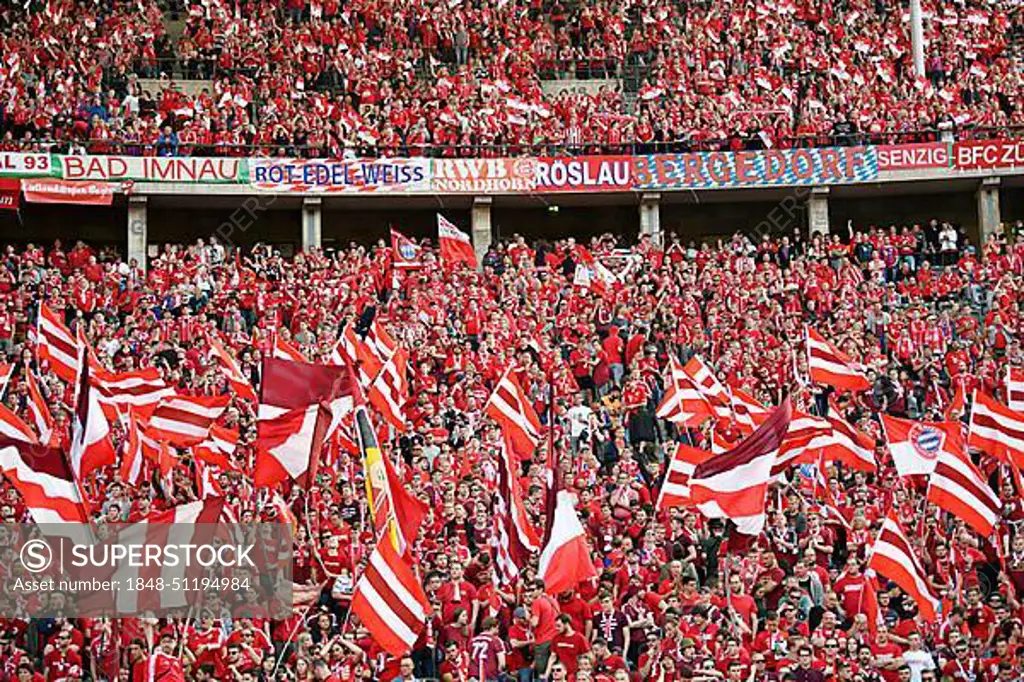 Fan section FC Bayern, DFB Cup Final 2018, Olympic Stadium Berlin, Germany, Europe