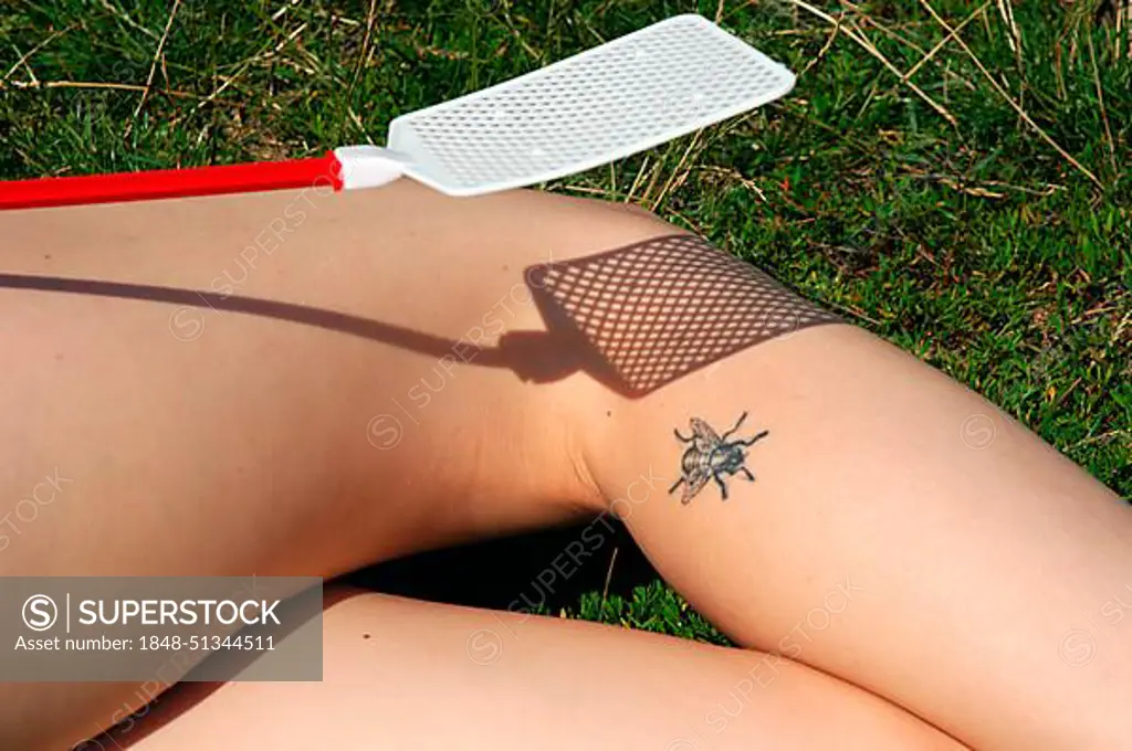 Fly on Female Leg, Tattoo, Germany, Europe