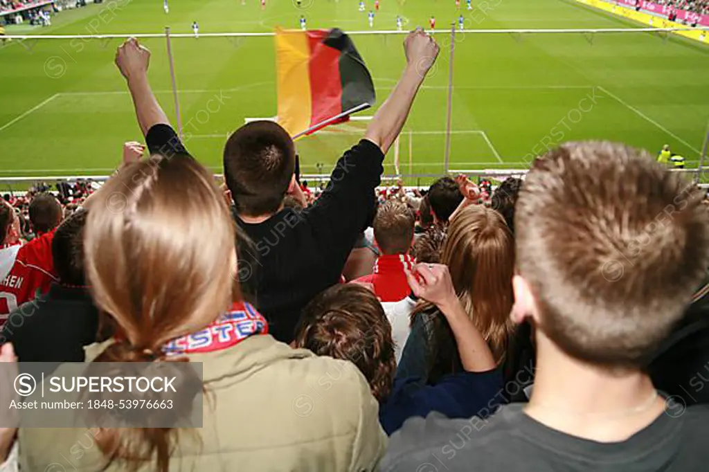 Fans at the Allianz Arena football stadium, Munich, Bavaria, Germany, Europe