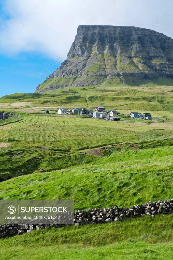 Town of Gásadalur, Vágar, Faroe Islands, Denmark, North Atlantic