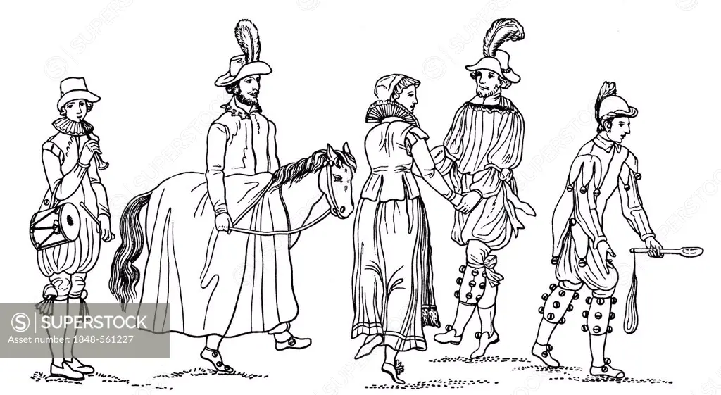 Historical illustration from the 19th Century, depiction of a Morris dance