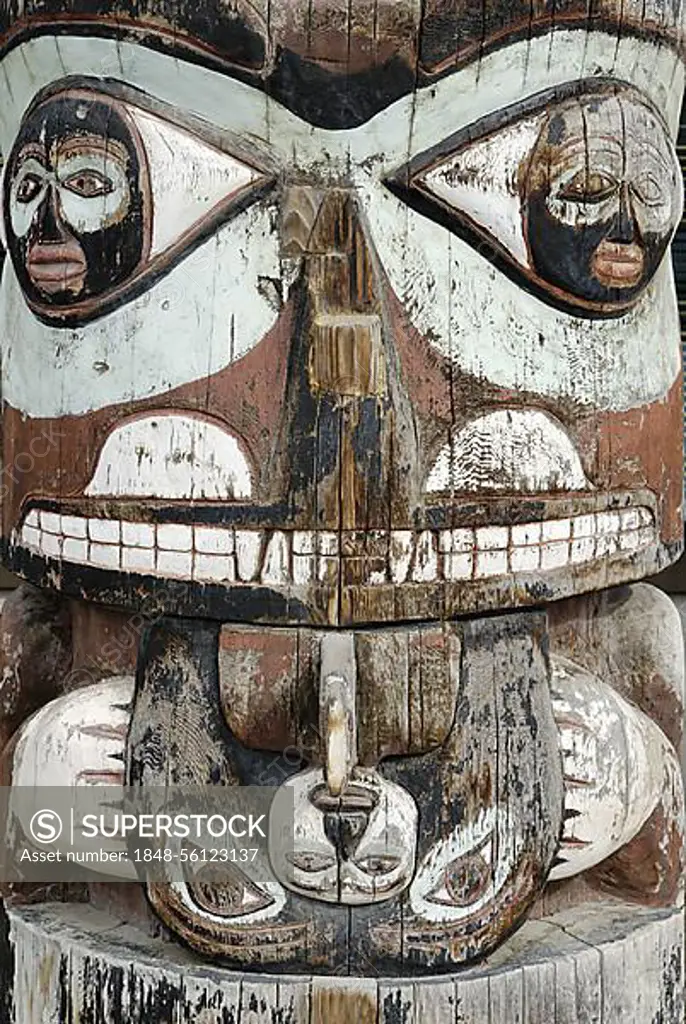 Indian, native american, totem pole, Whitehorse, Yukon, Canada, North America