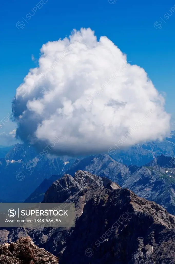 Clouds above the Zugspitze massif, Mt Zugspitze, Wetterstein range, Bavaria, Germany, Europe