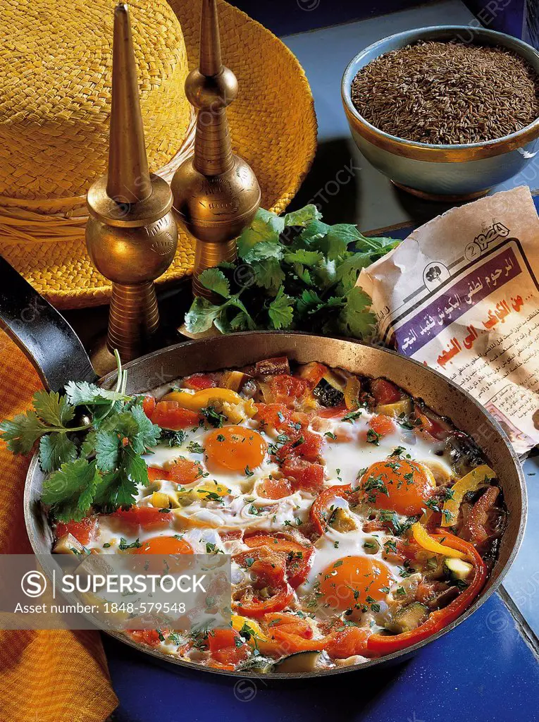 Pan fried vegetables with egg, Algeria