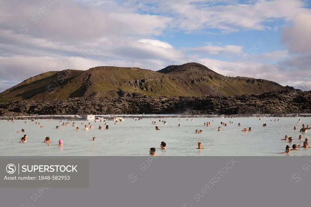 Blue Lagoon, hot springs and spa, bathers, Grindavik, Iceland, Europe