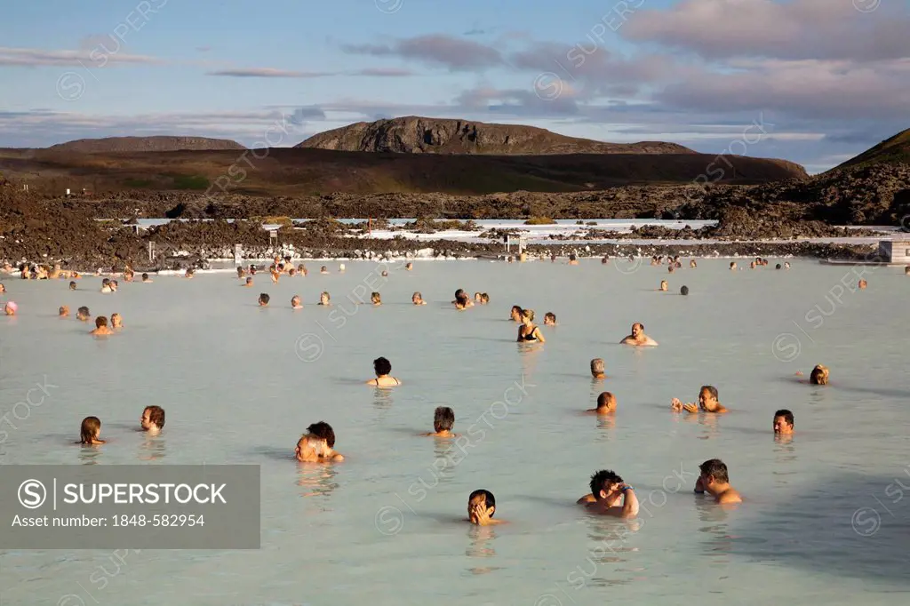 Blue Lagoon, hot springs and spa, bathers, Grindavik, Iceland, Europe