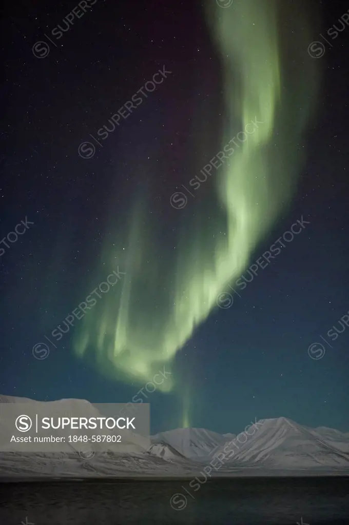 Aurora borealis on the Norway. Green northern lights above