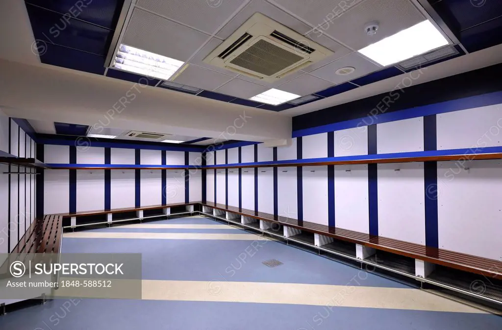 Locker room for the visiting team, Estadio Santiago Bernabeu stadium, football venue of Real Madrid, Chamartin district, Madrid, Spain, Europe