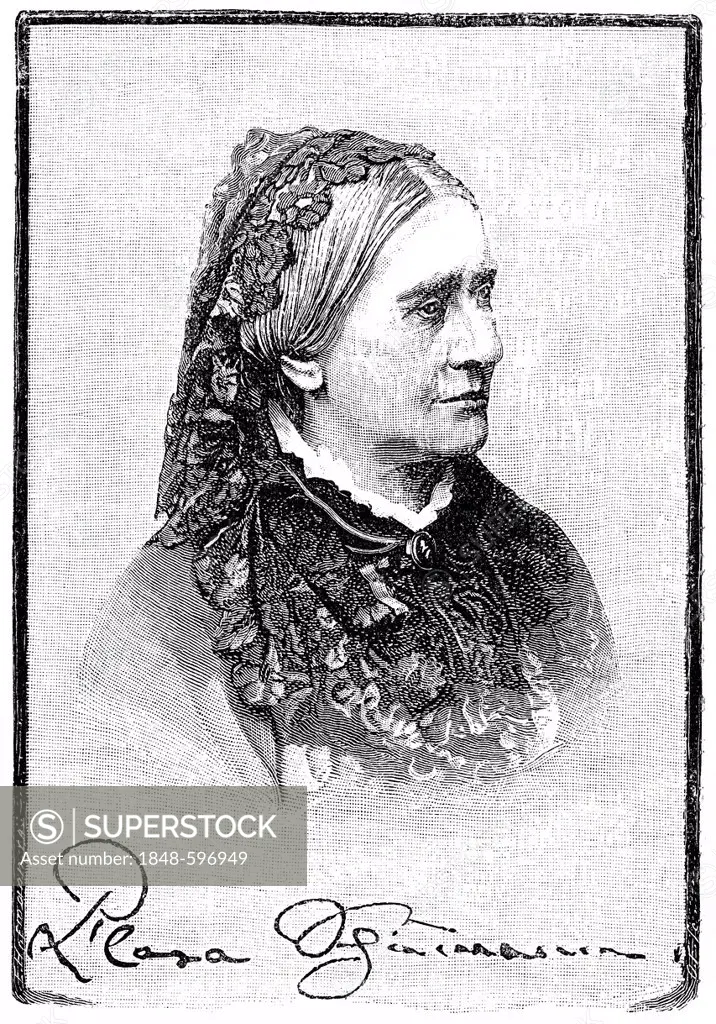 Historical drawing, portrait of Clara Josephine Schumann, 1819-1896, German pianist and composer