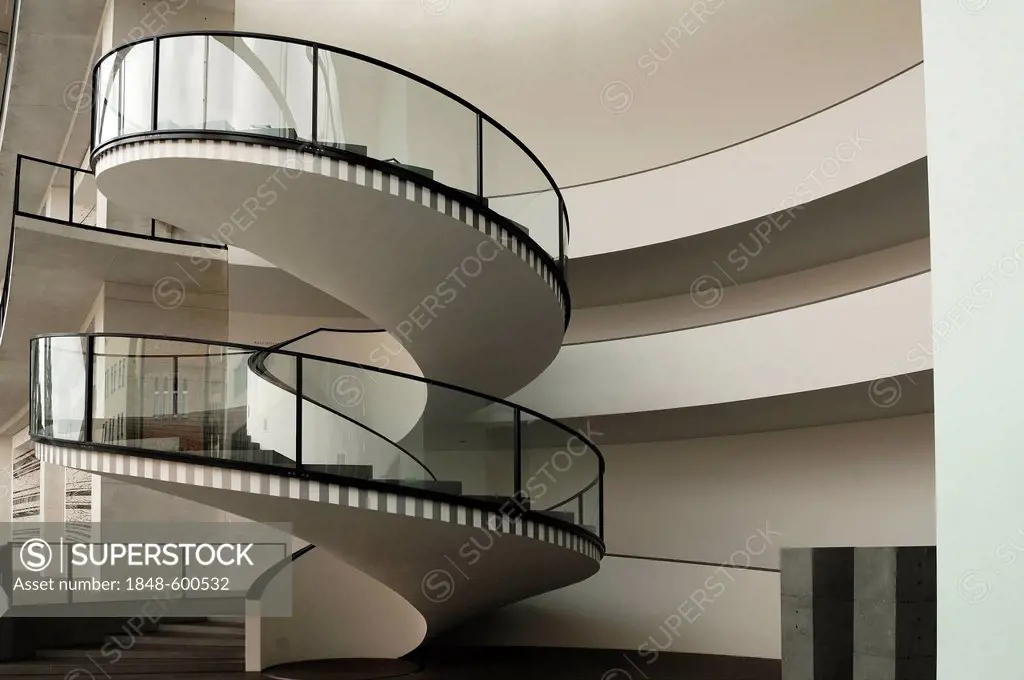 Stairwell in the Neuen Museum, built in 1999, Luitpoldstrasse 5, Nuernberg, Middle Franconia, Bavaria, Germany, Europe