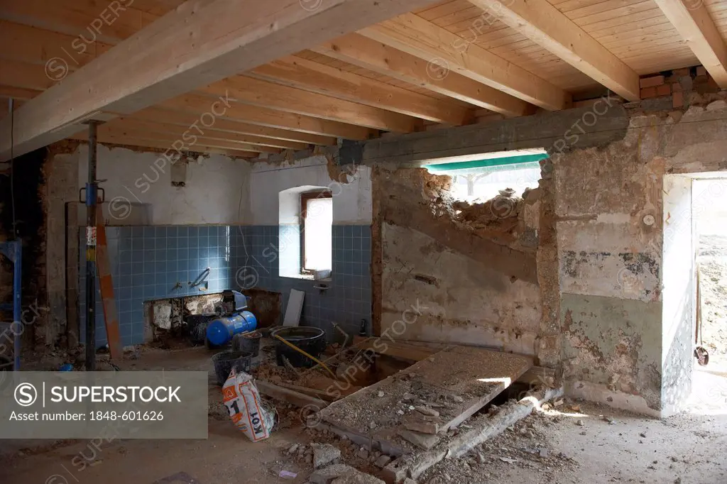 Old farmhouse with a new wooden ceiling