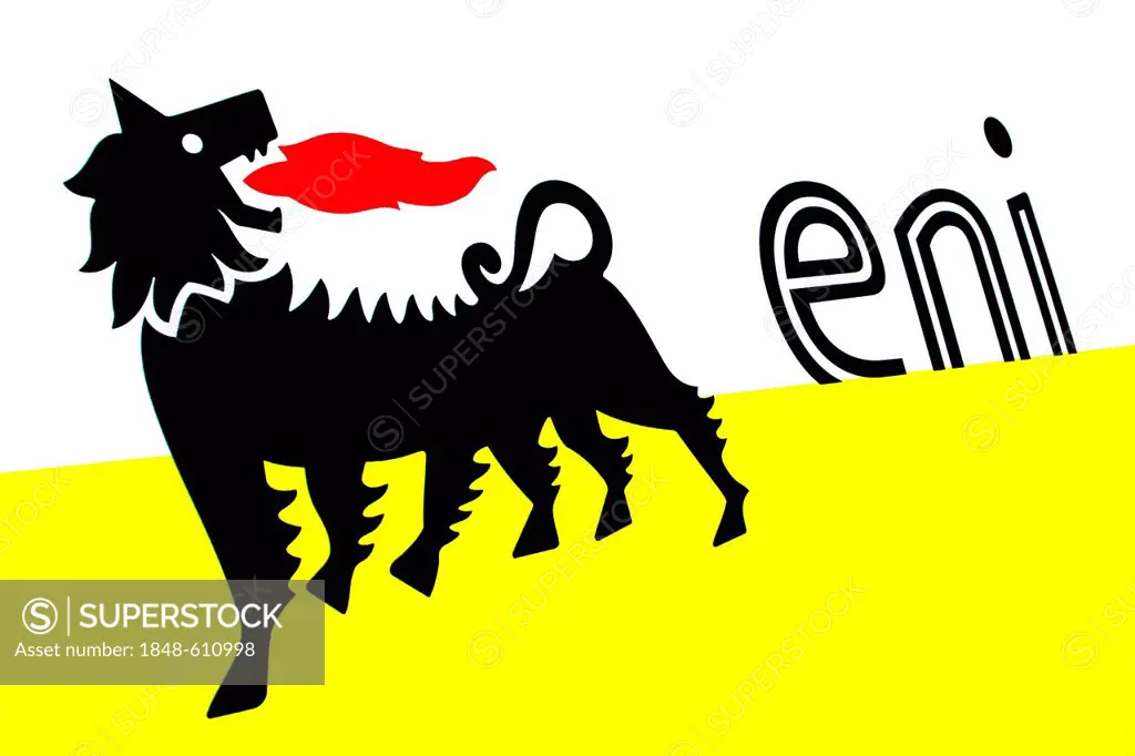 Logo of Eni, an Italian multinational oil and gas company, largest company of Italy with a chain of filling stations in Germany, known under the brand...