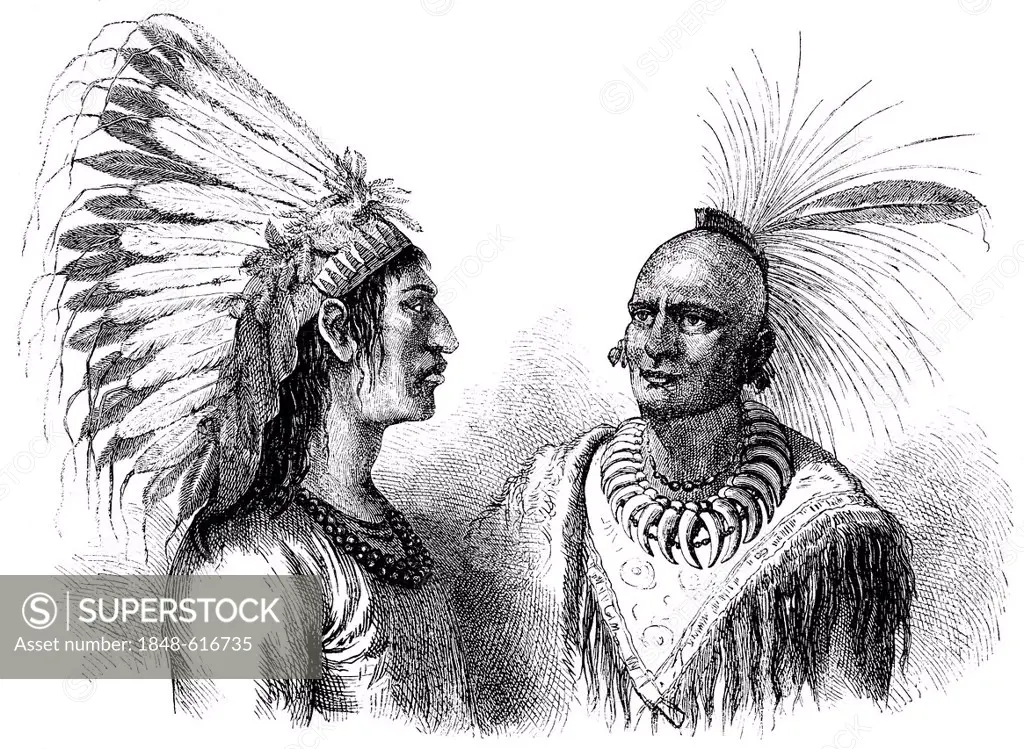 Historical drawing from the U.S. history, Native Americans in the 17th century