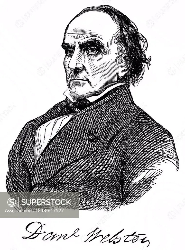 Historical drawing from the U.S. history of the 19th century, portrait of Daniel Webster, 1782 - 1852, American politician, U.S. Senator and Secretary...