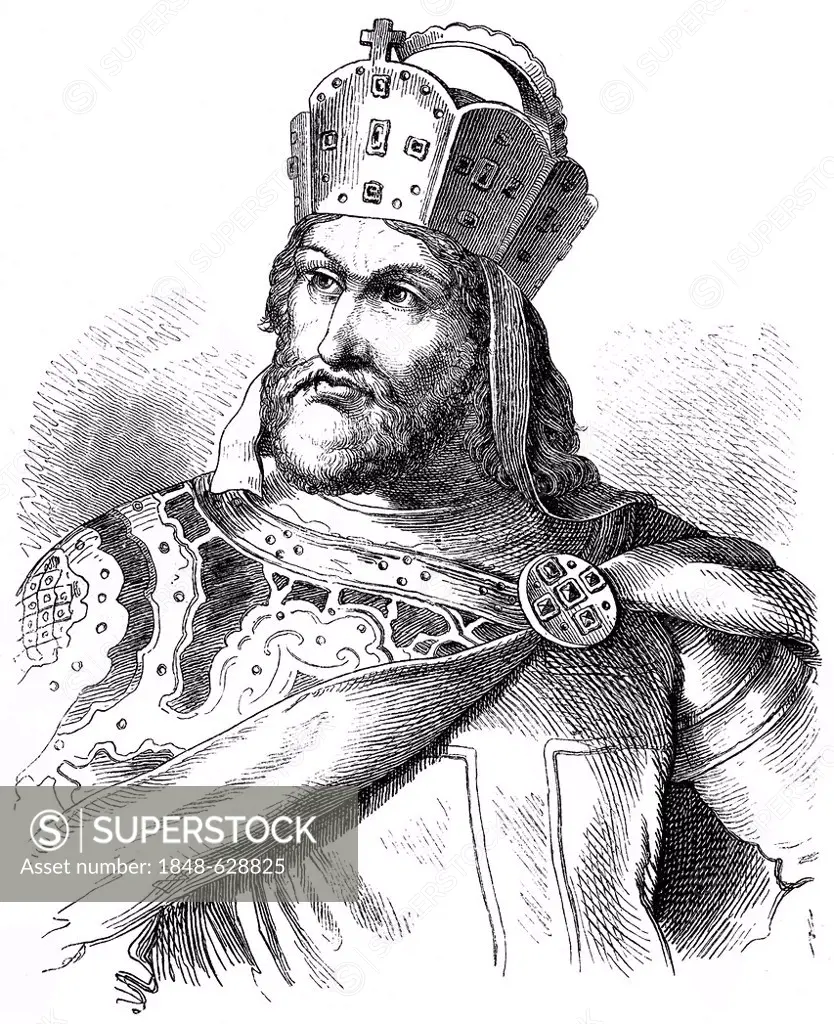 Historical drawing from the 19th Century, portrait of Frederick I Barbarossa, circa 1122-1190, King of Germany and German Holy Roman Emperor, House of...