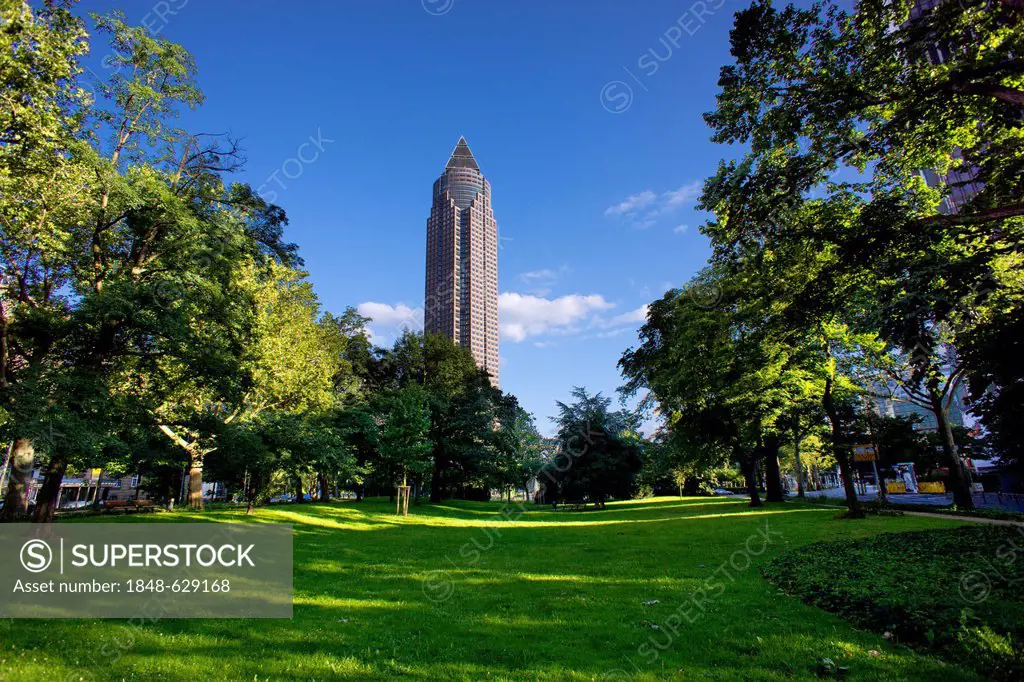 Green belt with Senckenberganlage park and Messeturm, trade fair tower, at back, Frankfurt am Main, Hesse, Germany, Europe, PublicGround