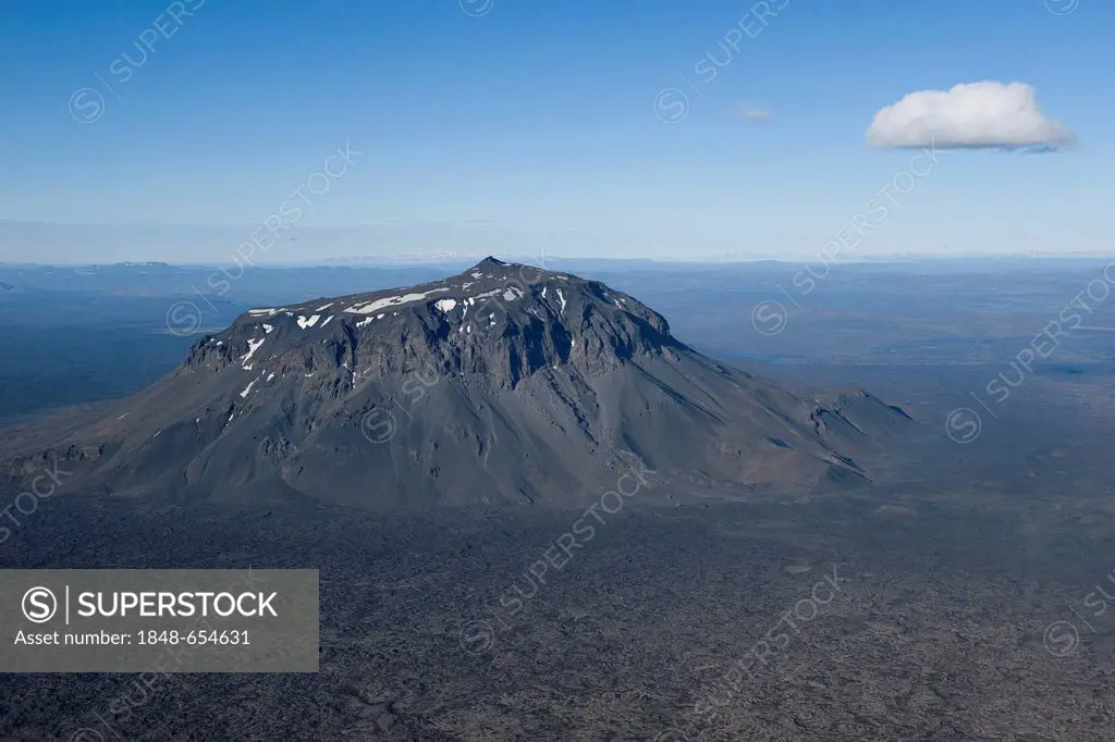 Aerial view, the Herðubreið tuya or flat-topped volcano, highlands, Iceland, Europe