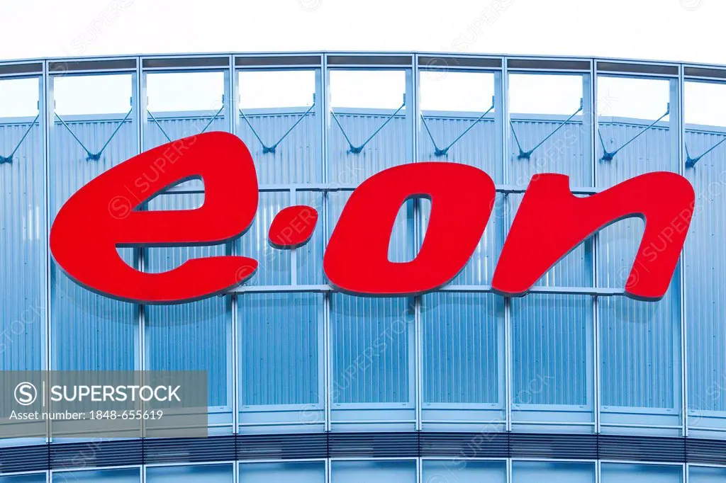 EON logo on the EON headquarters, head office, EON Ruhrgas AG, the largest gas distribution company in Germany, Essen, North Rhine-Westphalia, Germany...