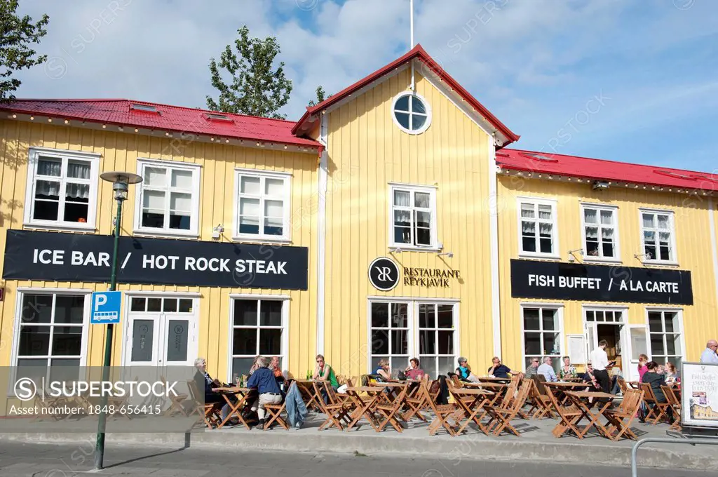 Building facade with logo of bar and steak house, Restaurant Reykjavik, Reykjavik, Iceland, Scandinavia, Northern Europe, Europe