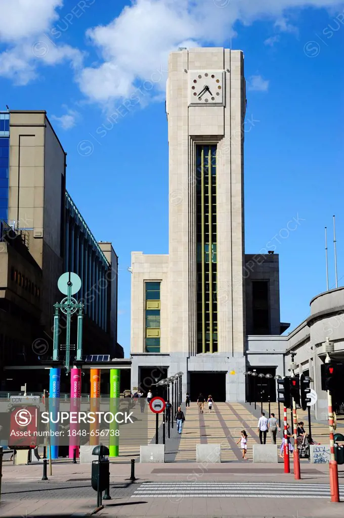 Tower at the Gare du Nord railway station, Noordstation, St Josse quarter, Brussels, Belgium, Benelux