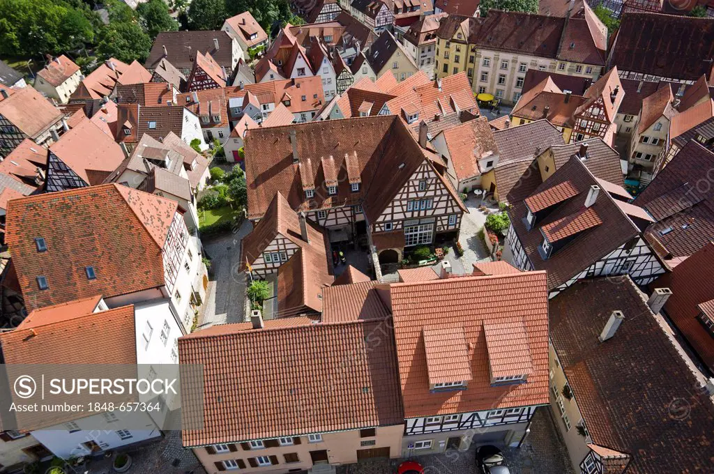 View over historic town centre from Blue Tower, Bad Wimpfen, Neckartal, Baden-Wuerttemberg, Germany, Europe