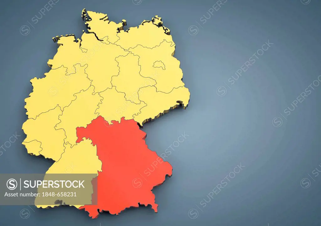 Bavaria, outline, federal states of Germany, 3D illustration