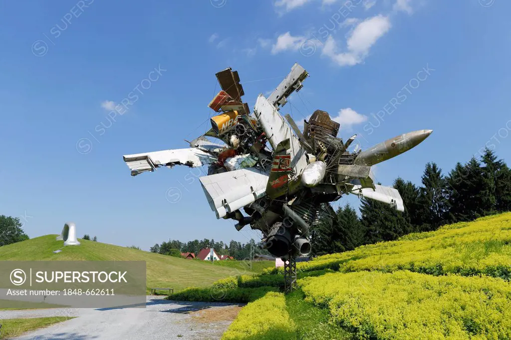 Sculpture Airplane Parts and Hills, 2003, by Nancy Rubins, Austrian Sculpture Park, Unterpremstaetten near Graz, Styria, Austria, Europe