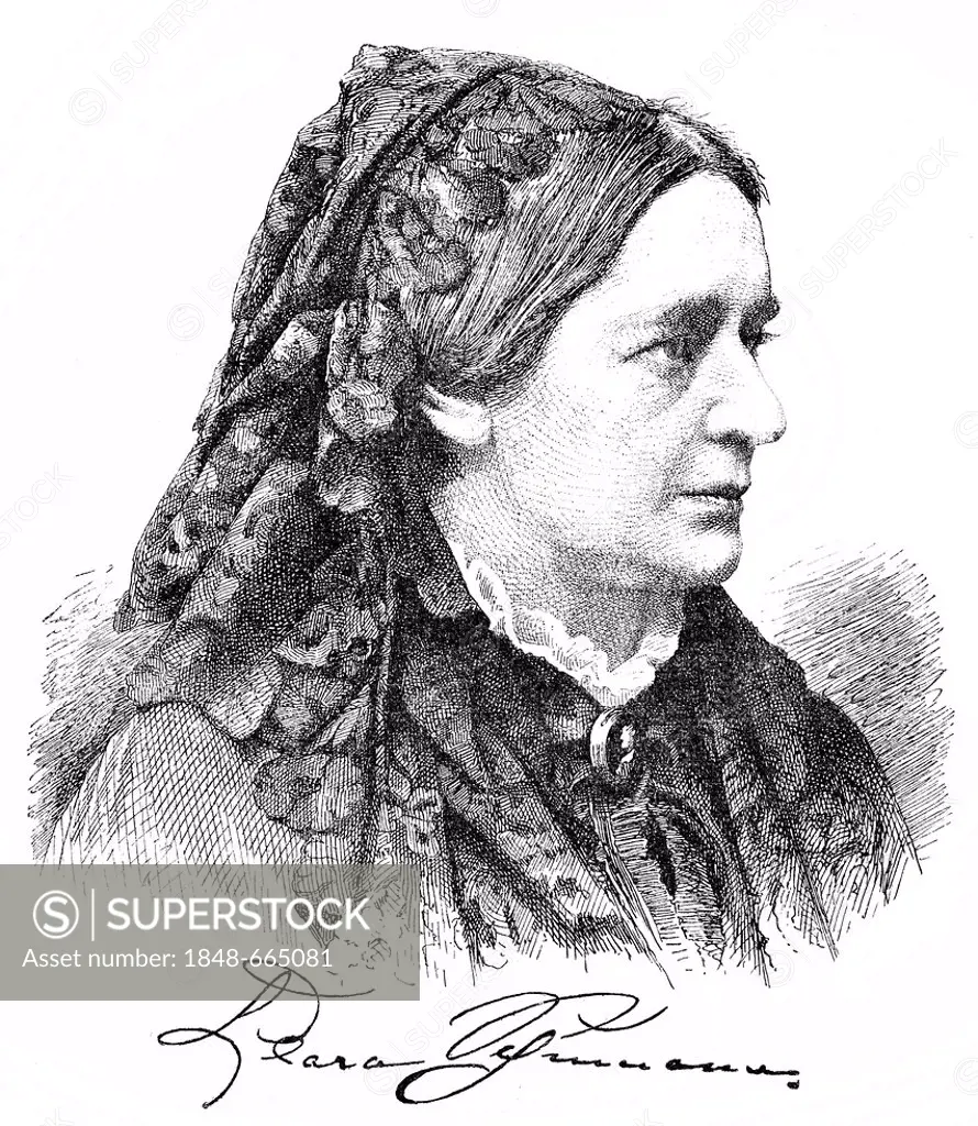 Historic drawing, portrait of Clara Josephine Schumann, 1819-1896, German pianist and composer