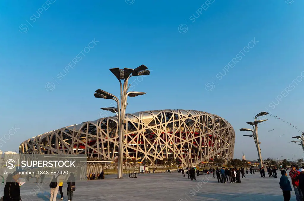 Bird's Nest National Stadium by architects Herzog and De Meuron, 2008, Olympic Green, Beijing, China, Asia