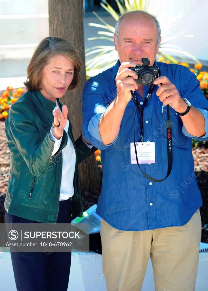 Actress Charlotte Rampling and photographer Peter Lindbergh at a photocall for The Look at the Palais des Festival, 64th International Film Festival o...