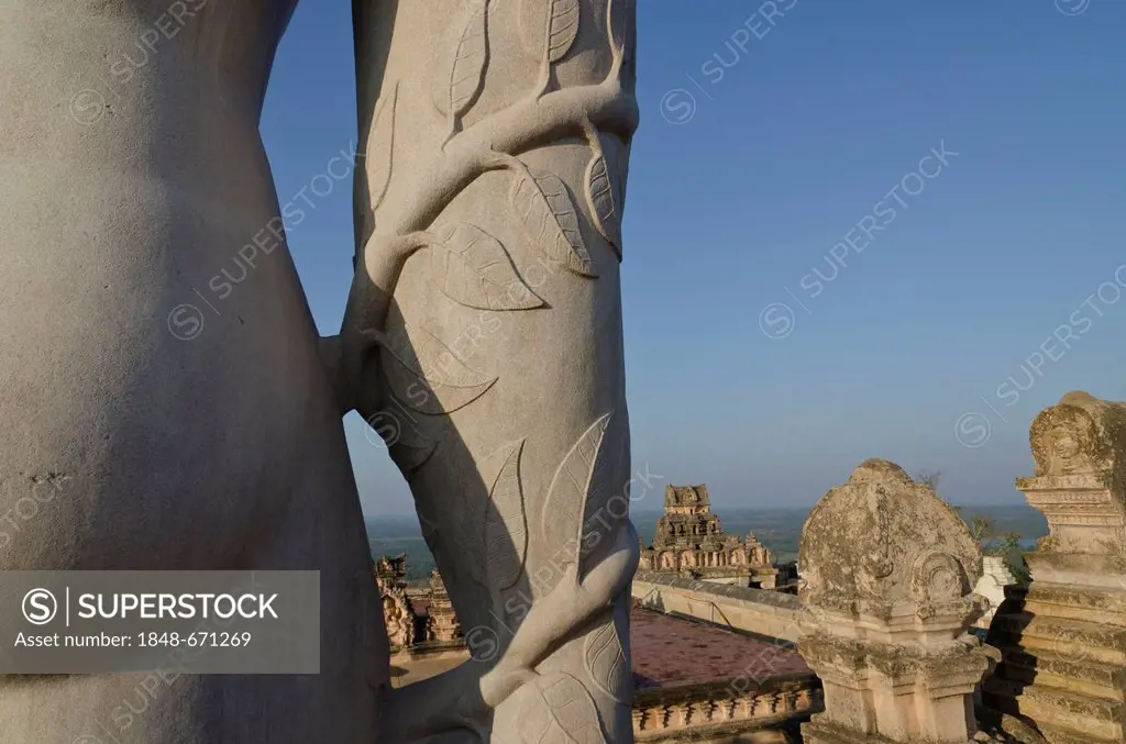 Statue of Lord Gomateshwara, the tallest monolithic statue in the world, dedicated to Lord Bahubali, carved out of a single block of granite stone, 18...