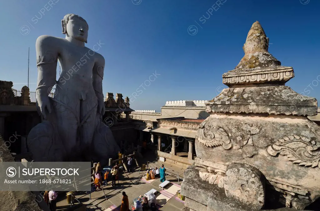 Statue of Lord Gomateshwara, the tallest monolithic statue in the world, dedicated to Lord Bahubali, carved out of a single block of granite stone, 18...