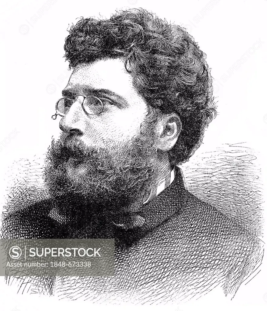 Historic drawing, portrait of Georges Bizet, 1838 - 1875, a French composer of the Romantic period