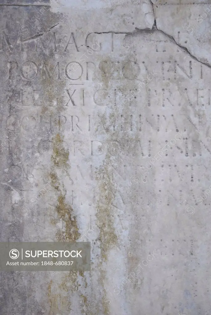 Ancient Roman stone tablet with a Latin inscription, 1st Century AD, Forum of Zadar, Dalmatia, Croatia, Europe