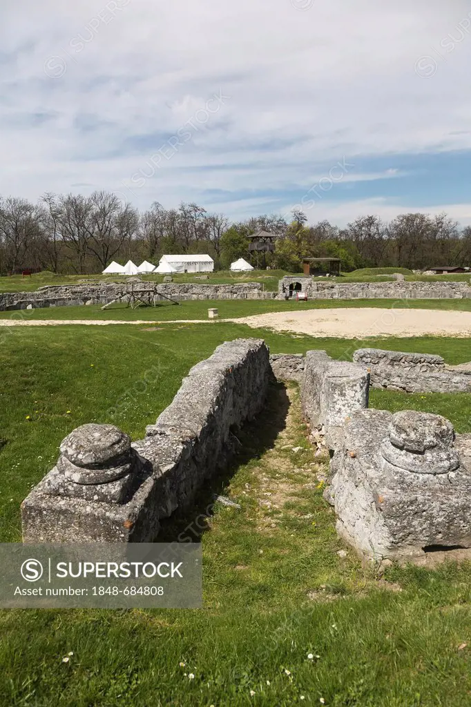 Ruins of the Bad Deutsch-Altenburg Amphitheatre in the Roman town of Carnuntum, Lower Austria, Austria, Europe