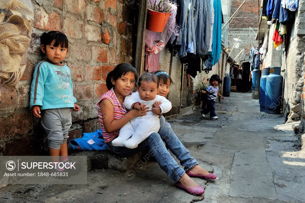 Children of an indigenous community in a slum in Mexico City, Ciudad de Mexico, Mexico, Central America