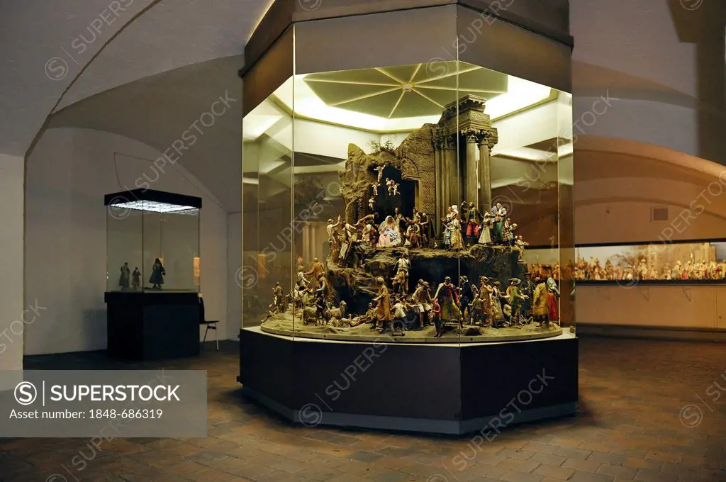 Crib collection, large Nativity Scene from circa 1850, Bavarian National Museum, Munich, Bavaria, Germany, Europe